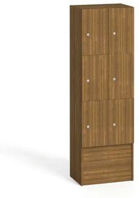 Drevená odkladacia skrinka s úložnými boxami, 6 boxov, 1700 x 600 x 420 mm, cylindrický zámok, orech