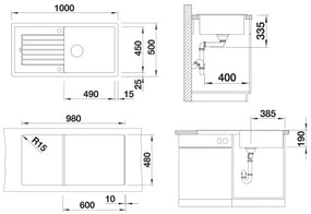 Blanco Zia XL 6 S, silgranitový drez 1000x500x190 mm, 1-komorový, čierna, BLA-526024