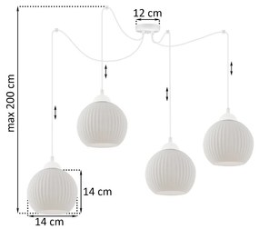 Závesné svietidlo Riffle Round Spider, 4x biele sklenené tienidlo, w