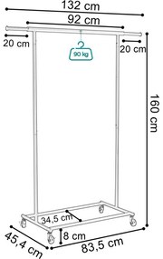 Vešiakový stojan TAHIR na kolieskach strieborný