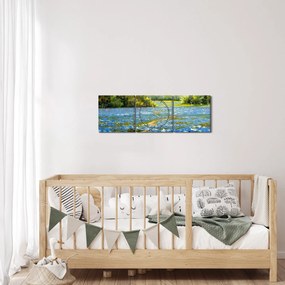 Obraz - Cestička v poli, olejomaľba (s hodinami) (90x30 cm)