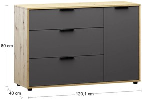 Komoda so zásuvkami Neston 1D/3DR - sivý grafit / dub wotan