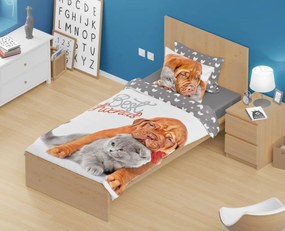 Detské bavlnené obliečky BEST FRIENDS - Pes a mačka - 140x200 cm