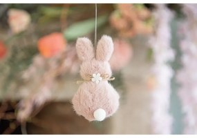 Ružový plyšový závesný veľkonočný zajačik s kvietkou Magiccal - 6*2*11 cm