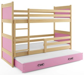 Interbeds Poschodová posteľ Rico 3 trojmiestna borovica 200cm x 90cm ružová