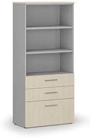 Kancelárska skriňa s kombinovanými zásuvkami PRIMO GRAY, 1781 x 800 x 420 mm, sivá/breza