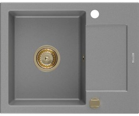 Mexen Enzo, granitový drez 576x465x174 mm, 1-komorový, šedá so zlatým sifónom, 6506571005-71-G