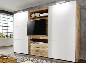 Šatníková skriňa s TV panelom Magic, doskový dub/biela%