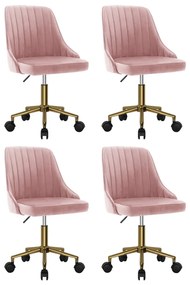 Otočné jedálenské stoličky 4 ks ružové zamatové 3090096