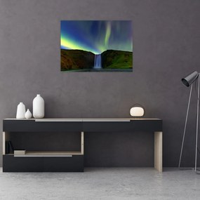 Sklenený obraz - Polárna žiara na Islande (70x50 cm)