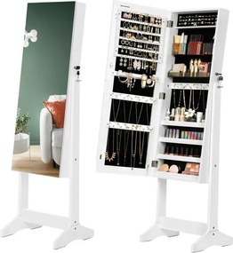 Stojaca zrkadlová skrinka s 2 samostatnými organizérmi na make-up, biela
