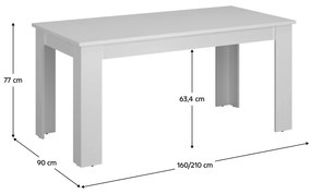 Kondela Jedálenský rozkladací stôl, biela, 160-210x90 cm, ERODIN