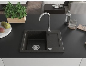 Mexen Enzo, granitový drez 576x465x174 mm, 1-komorový, chrómová batéria Telma, čierna-zlatá metalíza, 6506-75-670200-00