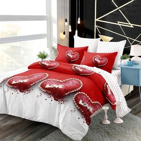 Bavlnené posteľné obliečky 7-dielne červené srdce K662