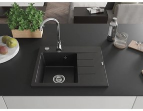 Mexen Ben, 1-komorový granitový drez 600x500x190 mm, ľavý+ chrómový sifón, čierny, 6522605000-77