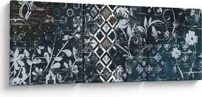 Obraz s kvetinovým dekorom (s hodinami) (90x30 cm)