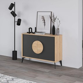 Nízka komoda v dekore duba v čierno-prírodnej farbe 110x82 cm Vae – Marckeric