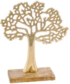 Dekorácie kovový strom na podstavci, zlatý, 39 cm