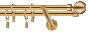 Dekorstudio Garniža dvojradová Guľa MODERN zlatá 19mm Dĺžka: 420cm, Typ uchytenia: Držiak dvojitý otvorený, Typ príslušenstva: Krúžky tiché so štipcami