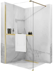 Rea Aero Brush, sprchová zástena typu Walk-in 100x195 cm + polica a držiak na uteráky EVO, zlatá matná, KPL-09134