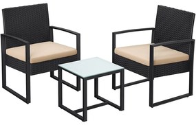 Súprava záhradného nábytku, 1 ks stôl a 2 ks stoličky, čierna, béžová | SONGMICS