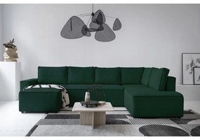 Tmavozelená menčestrová rozkladacia rohová pohovka (pravý roh/do tvaru "U") Brave Dave – Miuform