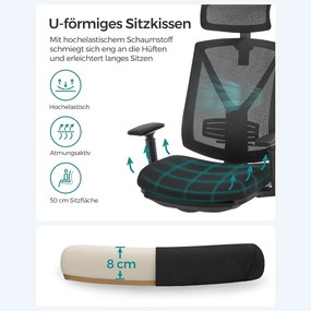 Ergonomická kancelárska stolička s podnožkou, max. nosnosť 150 kg, čierna
