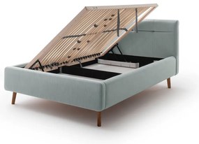 Svetlomodrá čalúnená dvojlôžková posteľ s úložným priestorom s roštom 140x200 cm Lotte – Meise Möbel