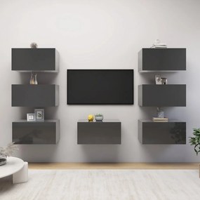 TV skrinky 7 ks vysokolesklé sivé 30,5x30x60 cm drevotrieska