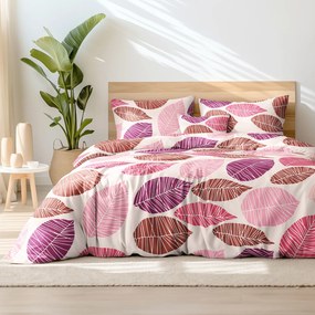 Goldea bavlnené posteľné obliečky - ružové a vínové listy 140 x 220 a 70 x 90 cm