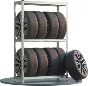 Regál na pneumatiky TYRE, 120x40x180cm, max 795kg, strieborná / bledohnedá Jurhan