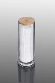 Kúpeľňová nádoba na kozmetické tampóny Elegan, číra/s drevenými prvkami