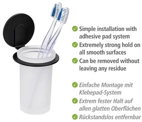 Matne čierny samodržiaci sklenený téglik na zubné kefky Bivio – Wenko