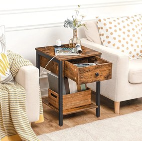 Noční stolek Vasagle Ferira 40 cm s nabíjecí stanicí černý/hnědý