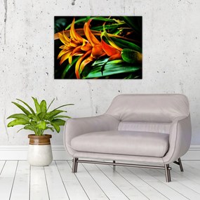 Sklenený obraz oranžovej kytice (70x50 cm)