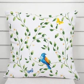 Biante Bavlnená obliečka na vankúš Sandra SA-501 Modré vtáky a vetvičky na bielom 50 x 70 cm