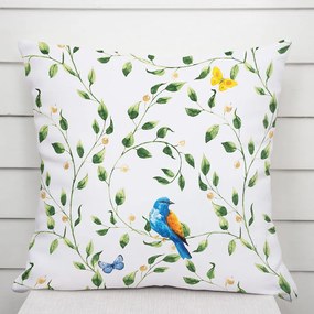 Biante Bavlnená obliečka na vankúš Sandra SA-501 Modré vtáky a vetvičky na bielom 60 x 60 cm