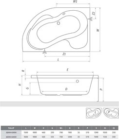 Roth Asymetrická akrylátová vaňa TULLIP ROTH-Variant: rozmery: 160x100 cm, orientácia: Pravá - (TULLIP /160 P - 5161000)