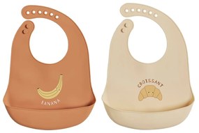 OYOY Silikónový podbradník s vreckomCaramel/Butter – set 2 ks