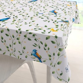 Biante Bavlnený štvorcový obrus Sandra SA-501 Modré vtáky a vetvičky na bielom 130x130 cm