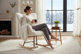 Hojdacie kreslo, relaxačné kreslo s plyšovým poťahom, bielej farby