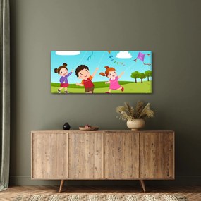 Obraz - Deti púšťajú draka (120x50 cm)
