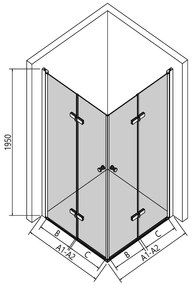 Erga Berlin Double, sprchový kút s dvojitými skladacími dverami 75(dvere) x 120(dvere) x 195 cm, 6mm číre sklo, čierny profil, ERG-V02-BERLIN-D075D120-CL-BK