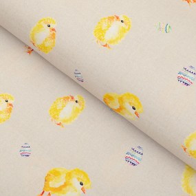 Biante Veľkonočný teflónový behúň na stôl TF-074 Kuriatka a kraslice na béžovom 20x160 cm