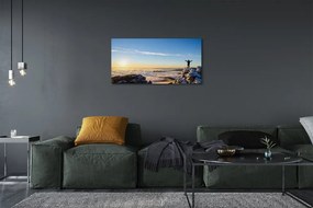 Obraz canvas Mountain muž mraky východ 125x50 cm