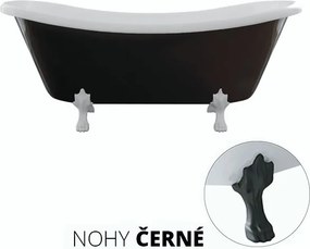 Besco Voľne stojaca vaňa zo sanitárneho kompozitu Amelia BW 190x77 s prepadom BESCO-Typ výpuste: Click-Clack s prepadom, chróm, BESCO-Nôžky: Čierna m…