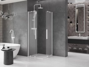 Mexen Velar Duo, sprchový kút s posuvnými dverami 90 x 90 cm, 8mm sklo námraza, biela matná, 871-090-090-32-20