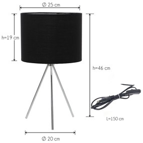 Dekorstudio Stolná lampa TRIPOD strieborná s čiernym tienidlom 46cm