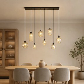 Art Deco závesná lampa čierna s jantárovým sklom 8-Lights - Hanne