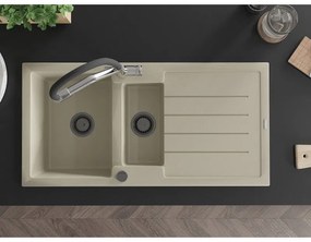Mexen Andres, granitový drez 1000x500x200 mm, 1,5-komorový a drezová batéria Duo, béžová, 6515-69-671701-07-B